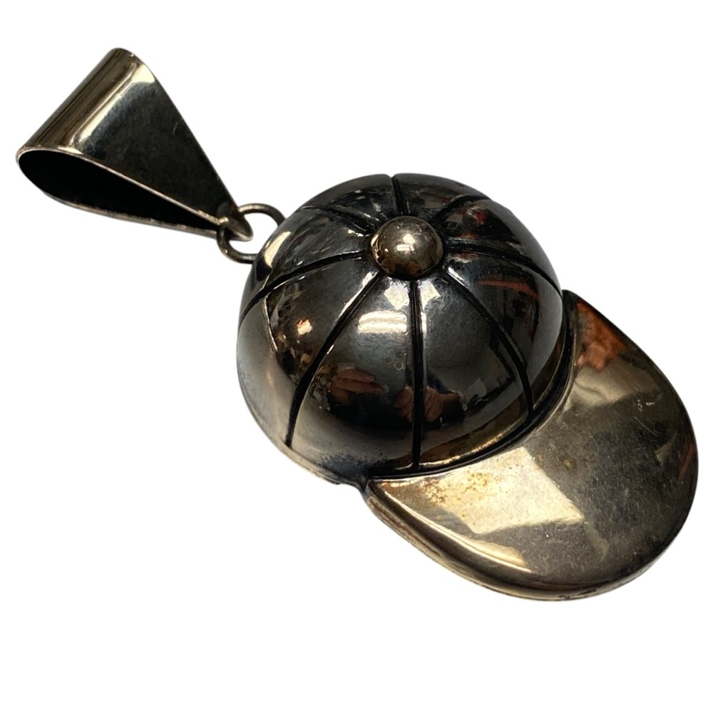 VTG Two Tone Silver Gold Baseball Cap Pendant 2.25” Length Bold Chunky Punk